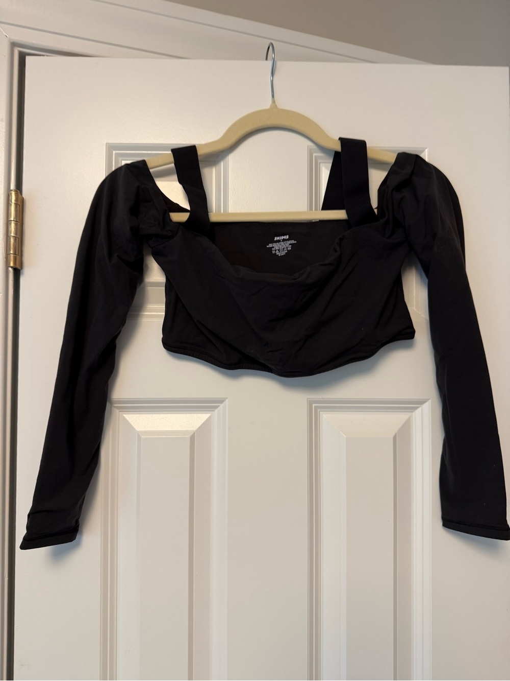 SKIMS Black Long-Sleeve Crop Top with Square Neckline